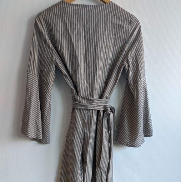 Ecote Striped Bell-Sleeve Striped Wrap Dress Size S - Picture 3 of 7
